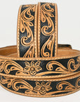 HILASON Western Genuine Leather Belt for Men Women Cowboy Cowgirl Handmade Unisex Full Grain Heavy Duty Floral Tooled Belt