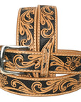 HILASON Western Genuine Leather Belt for Men Women Cowboy Cowgirl Handmade Unisex Full Grain Heavy Duty Floral Tooled Belt