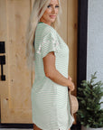 Stripe Ruffle Sleeve Crewneck T-Shirt Mini Dress
