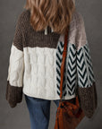 Colorblock Cable Knit Patchwork Tied Back Sweater