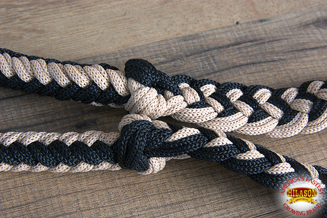 Hilason Braided Poly Barrel Racing Contest Flat Reins 1&quot; X  8Ft Tan Black