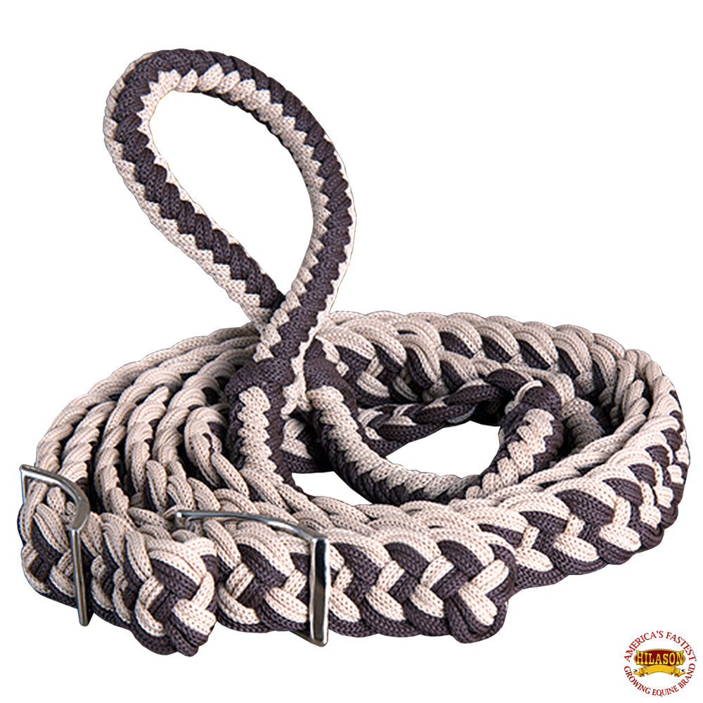 Hilason Braided Poly Barrel Racing Contest Flat Reins 1&quot; X  8Ft Tan Black