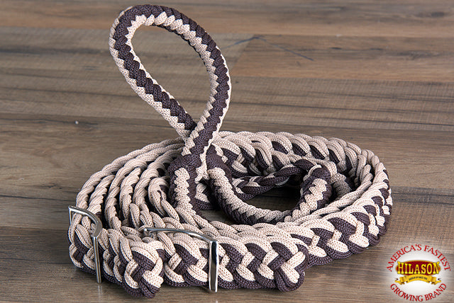 Hilason Braided Poly Barrel Racing Contest Flat Reins 1&quot; X  8Ft Tan Black