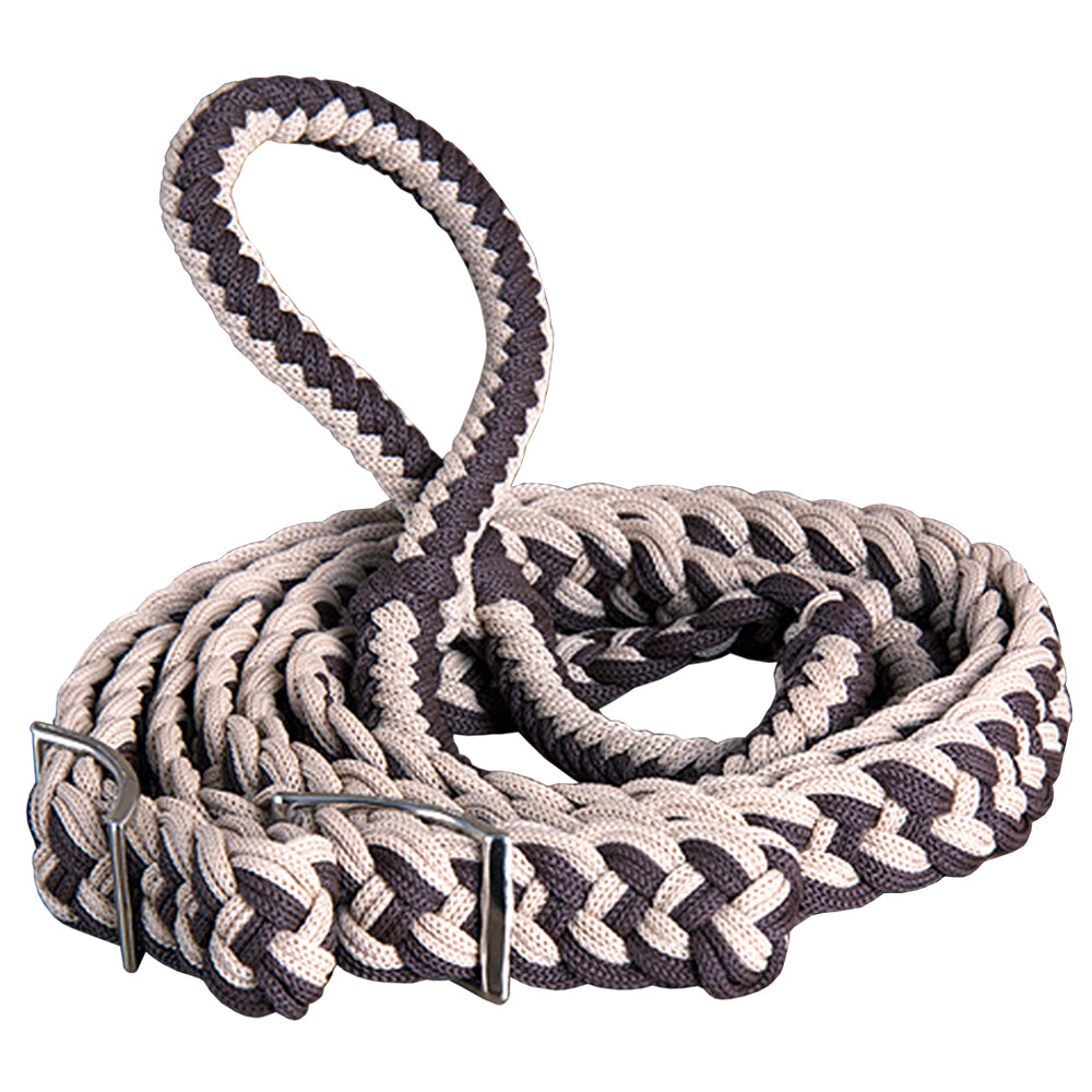 Hilason Braided Poly Barrel Racing Contest Flat Reins 1&quot; X  8Ft Tan Black