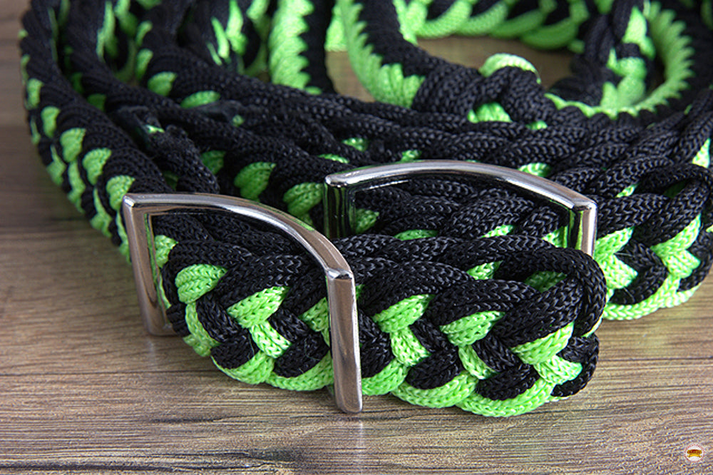 Hilason Braided Poly Barrel Racing Contest Flat Reins 1&quot; X  8Ft Tan Black