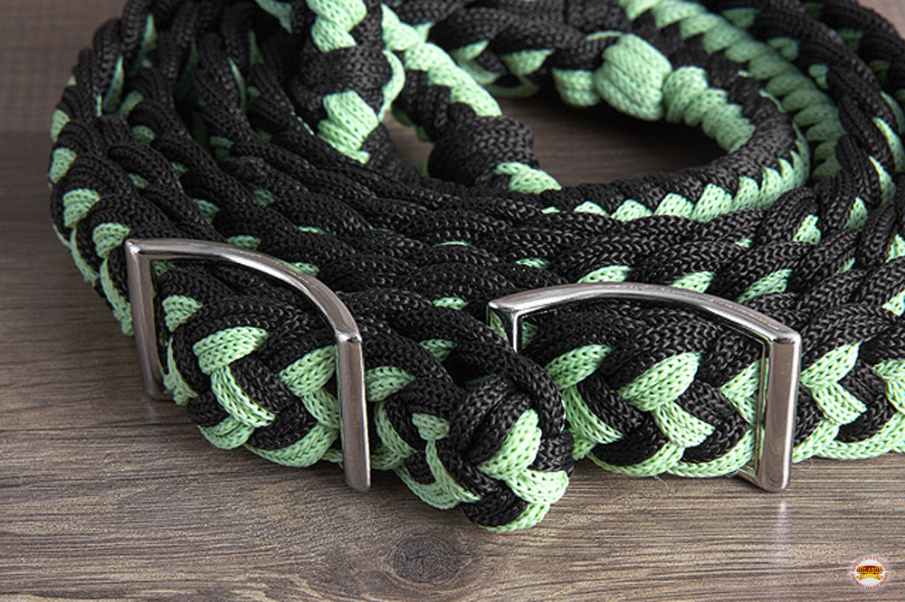 Hilason Braided Poly Barrel Racing Contest Flat Reins 1&quot; X  8Ft Tan Black