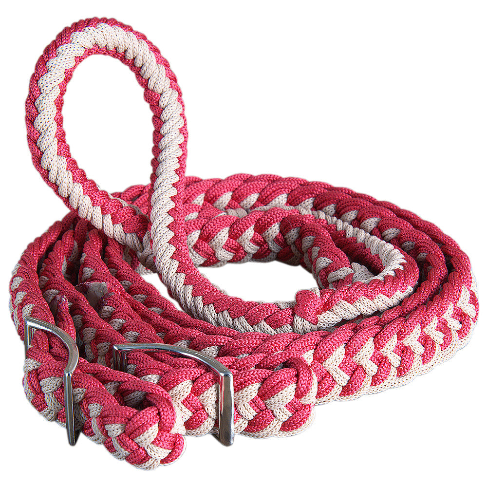 Hilason Braided Poly Barrel Racing Contest Flat Reins 1&quot; X  8Ft Tan Black