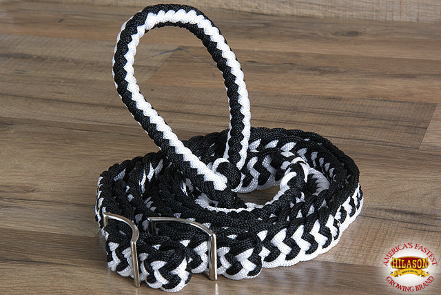 Hilason Braided Poly Barrel Racing Contest Flat Reins 1&quot; X  8Ft Tan Black