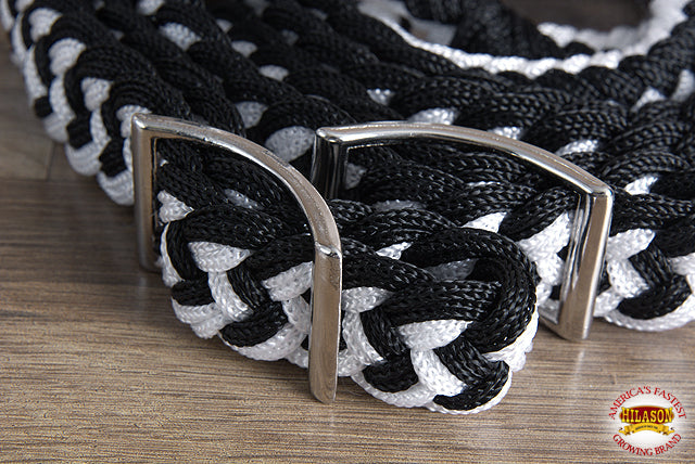 Hilason Braided Poly Barrel Racing Contest Flat Reins 1&quot; X  8Ft Tan Black