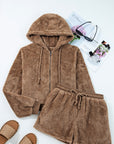 Sherpa Zip-Up Hoodie and Drawstring Shorts Set