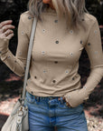 Floral Ribbed Embroidered Long Sleeve Top