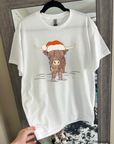 Highland Cow Santa Hat Tee or Crewneck