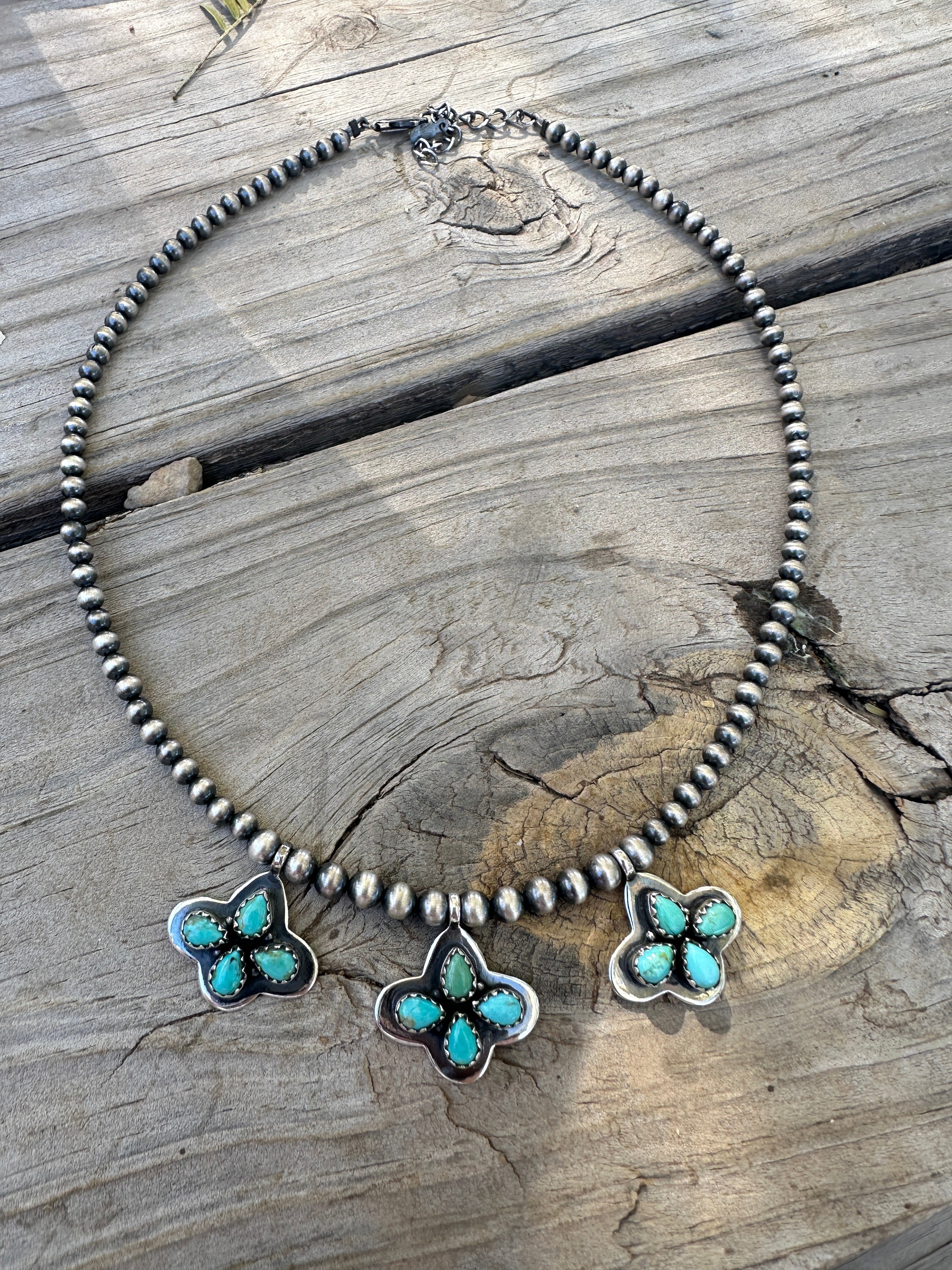 Beautiful Handmade Beaded Sterling Silver & Turquoise Necklace