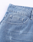 Lina Distressed Ripped Rolled Hem Sky Blue Denim Shorts