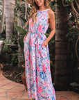 Adley Floral Sleeveless O Neck Knot Waist Maxi Dress