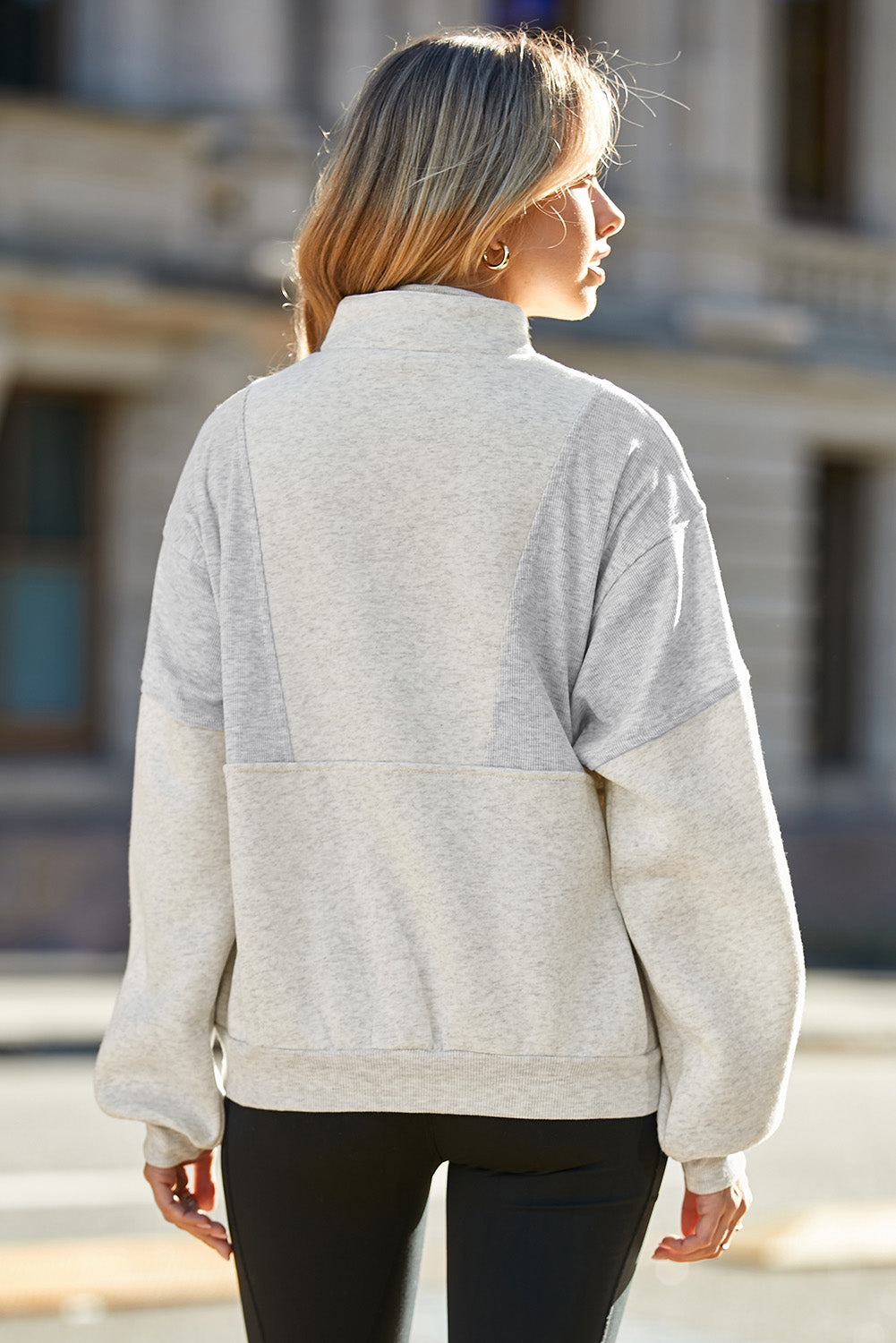 Solid Half-Zip Reverse Seam Pocketed Sweatshirt