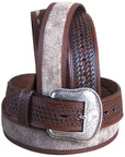 34" Roper Western 1.5" Dude Taupe Leather Basketweave Ends Mens Cowboy Belt