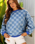 Jessica Checkerboard Oversized Denim Pullover