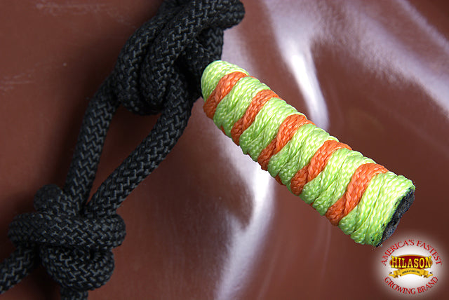 Hilason Horse Poly Rope Tied Adjustable Halter 8 Ft Lead Rope Black Orange Blue