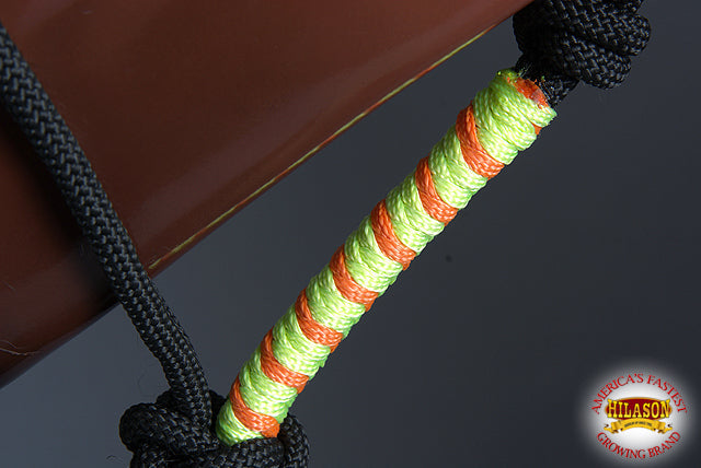 Hilason Horse Poly Rope Tied Adjustable Halter 8 Ft Lead Rope Black Orange Blue