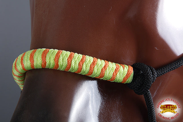 Hilason Horse Poly Rope Tied Adjustable Halter 8 Ft Lead Rope Black Orange Blue