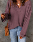 Solid Waffle Knit Long Sleeve Top