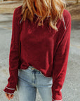 Daisy Textured Round Neck Long Sleeve Top