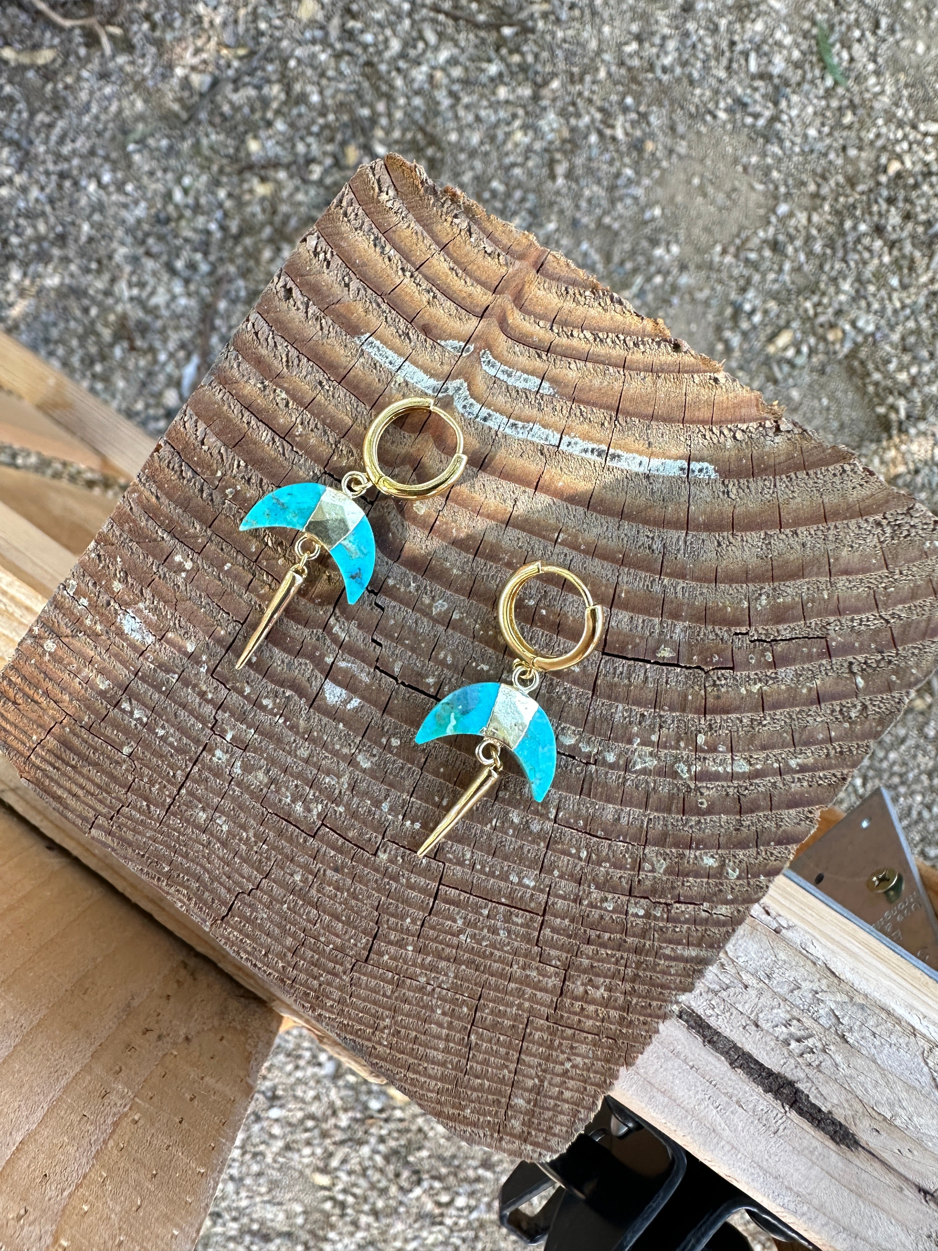 “The Golden Collection” MOON Hoops Handmade Turquoise & 14k Gold Plated Mini Hoop Earrings