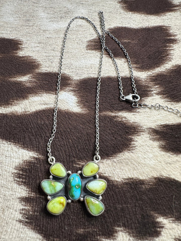 Beautiful Handmade Sterling Silver, Palomino Turquoise, Sonoran Mountain Turquoise Necklace