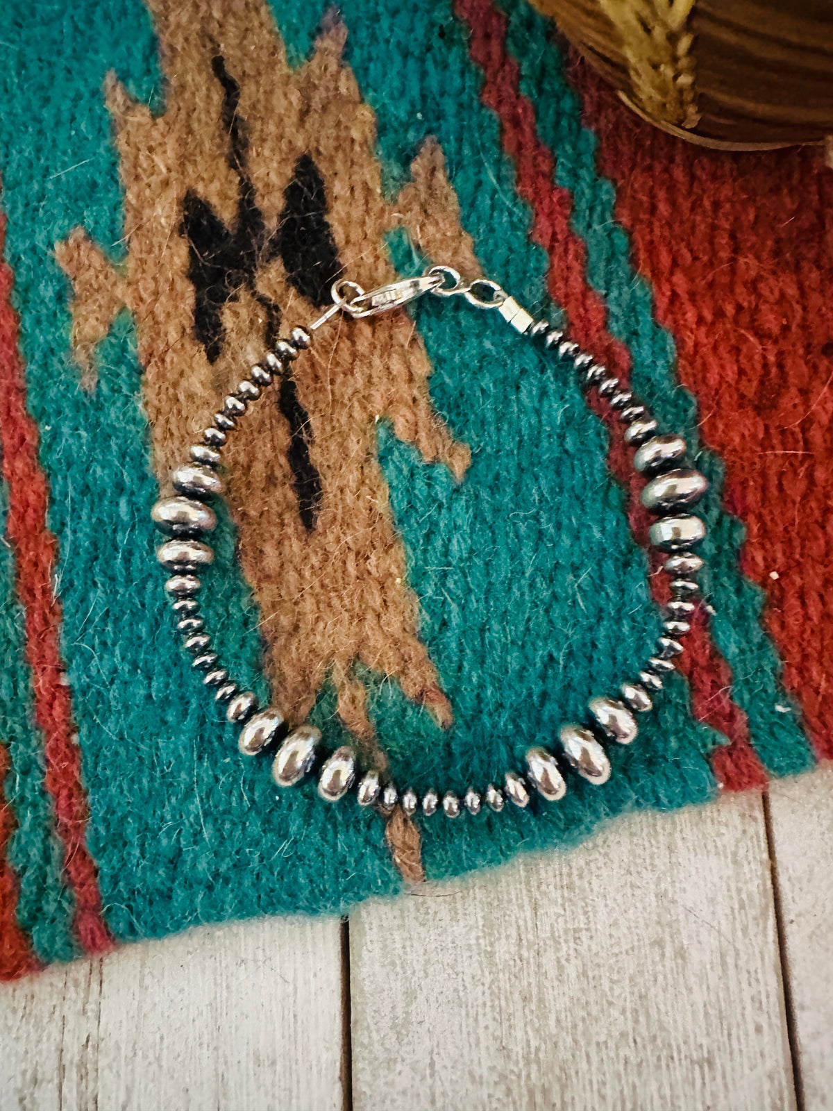 Navajo Sterling Silver Pearl Beaded Bracelet 7.5”