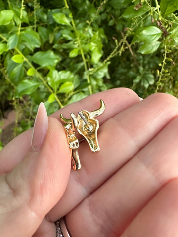 Handmade 14K Gold-Plated Bull Head Stud Earrings-The Golden Collection