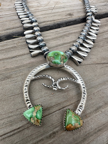 Beautiful Handmade Sterling Silver & Sonoran Mountain Turquoise Squash Blossom Necklace