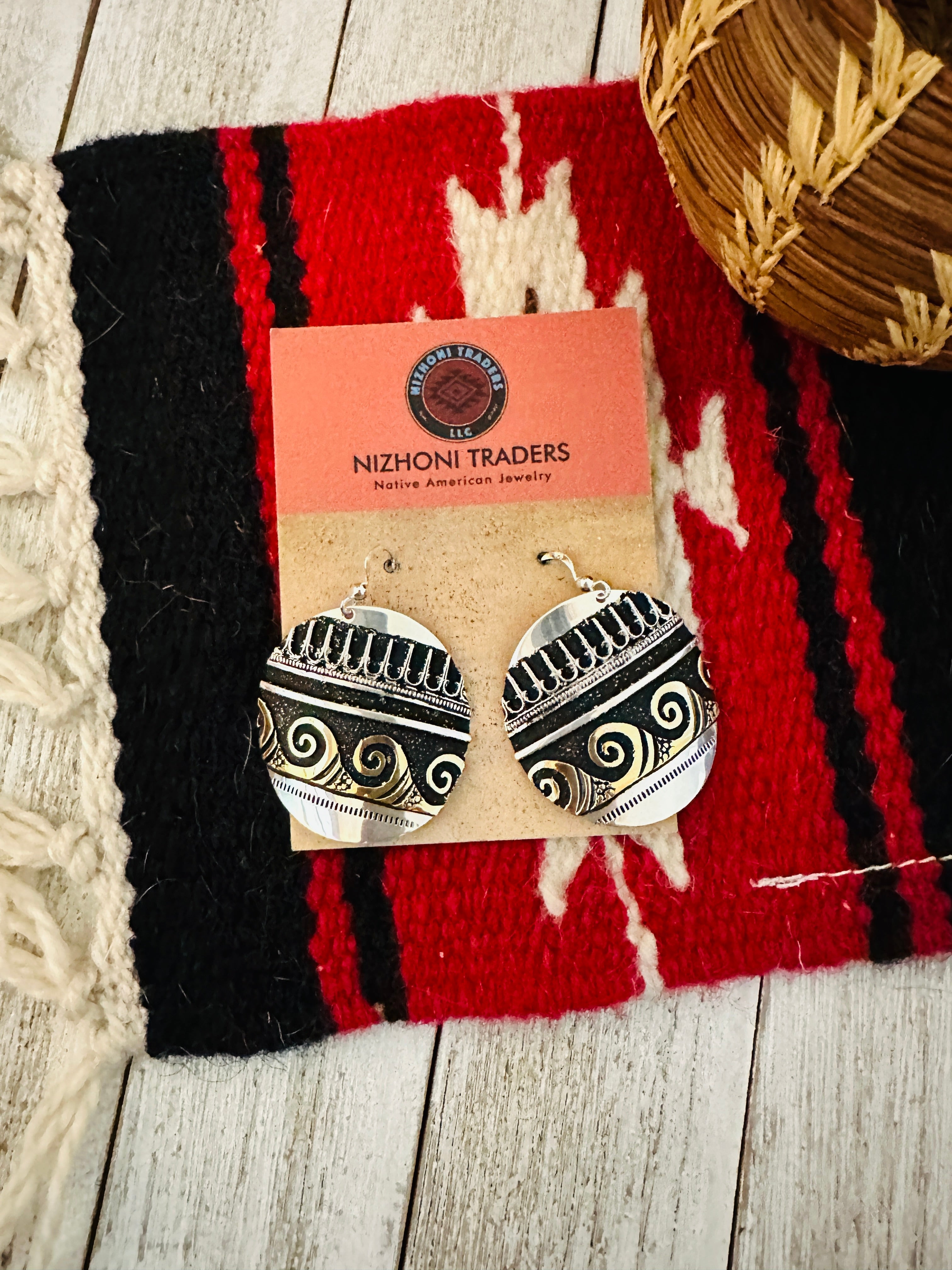 Navajo Hand Stamped Sterling Silver & Copper Earrings - Everest Ranch