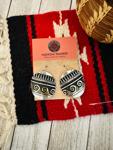 Navajo Hand Stamped Sterling Silver & Copper Earrings - Everest Ranch