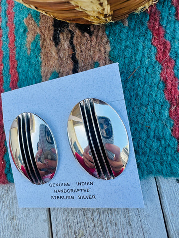 Navajo Hand Stamped Sterling Silver Post Earrings
