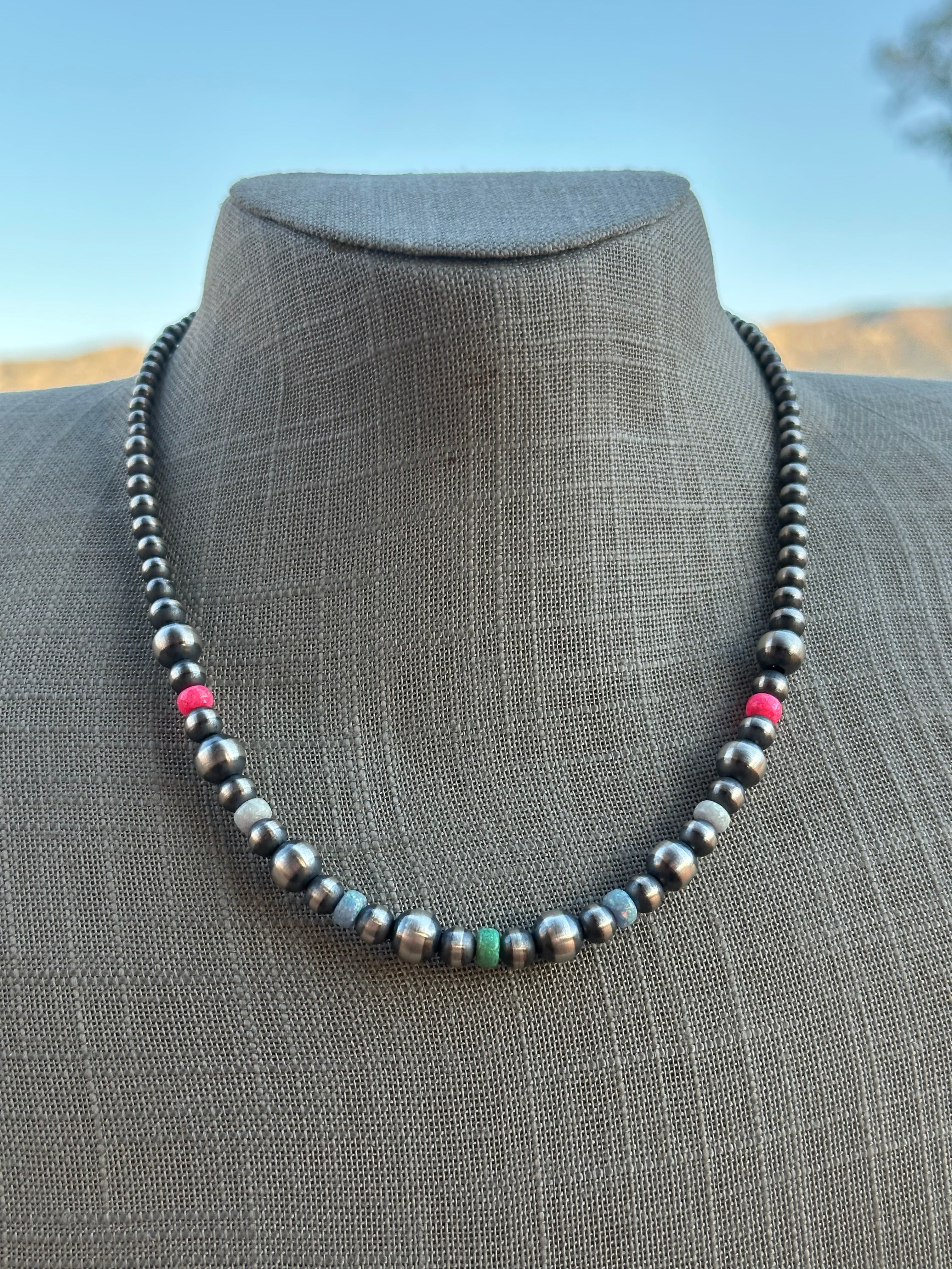 Navajo Style Navajo Pearl Sterling Silver Sherbet Opal Necklaces