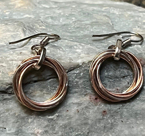 SILVER & COPPER MULTI-RINGS EARRING ON HOOK