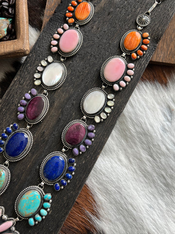 Tequila Sunrise Navajo Sterling Silver and Multi Stone Necklace by Hemerson Brown