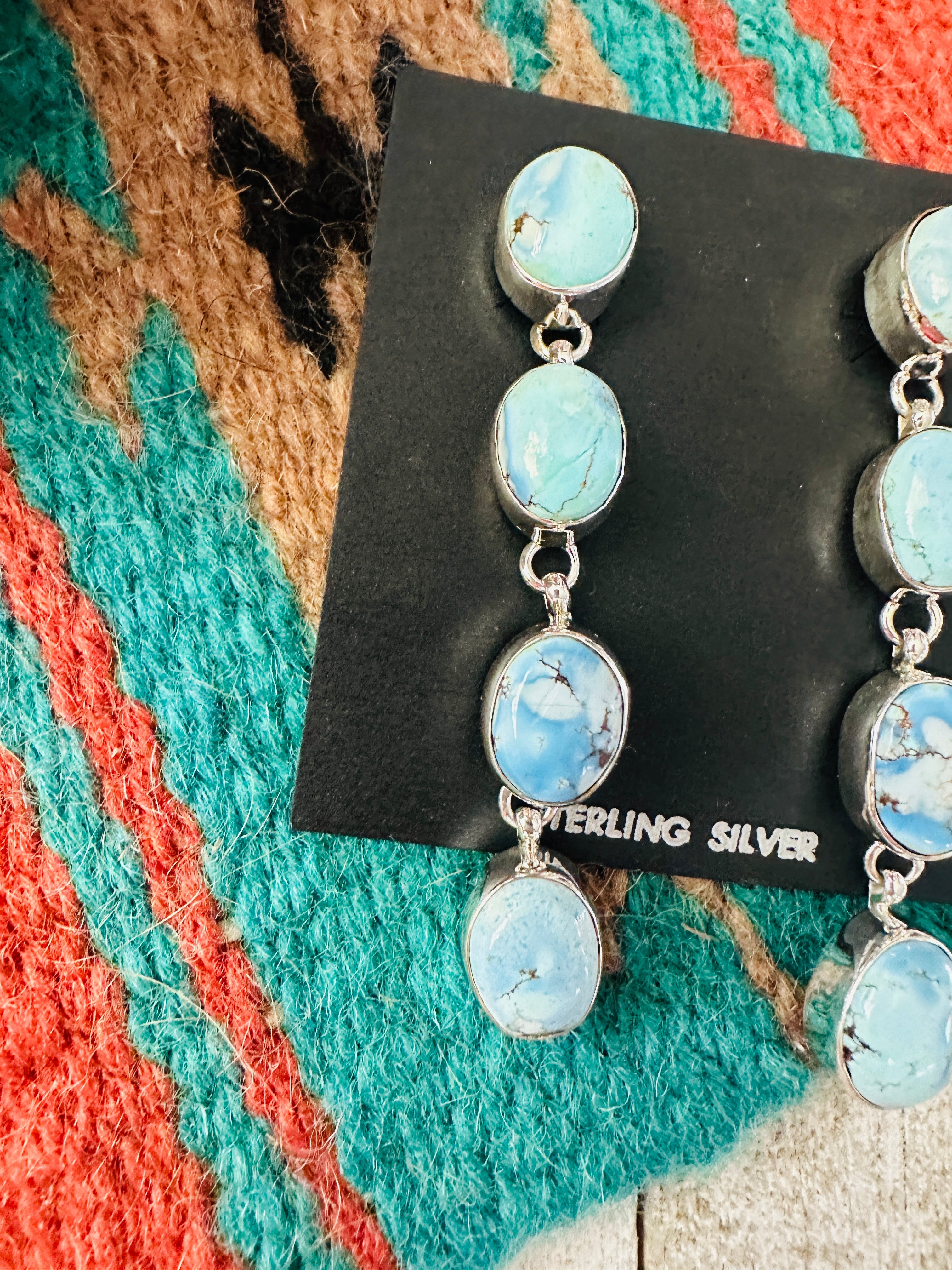 Navajo Golden Hills Turquoise Sterling Silver Dangle Earrings