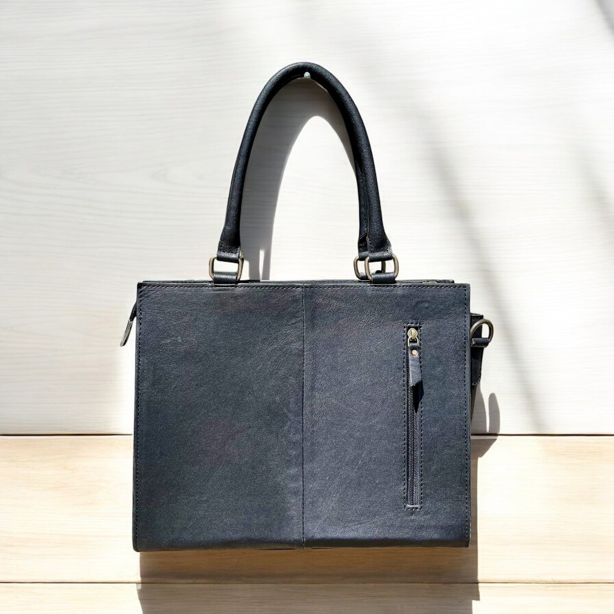 Black cowhide &amp; tooled leather Crossbody purse