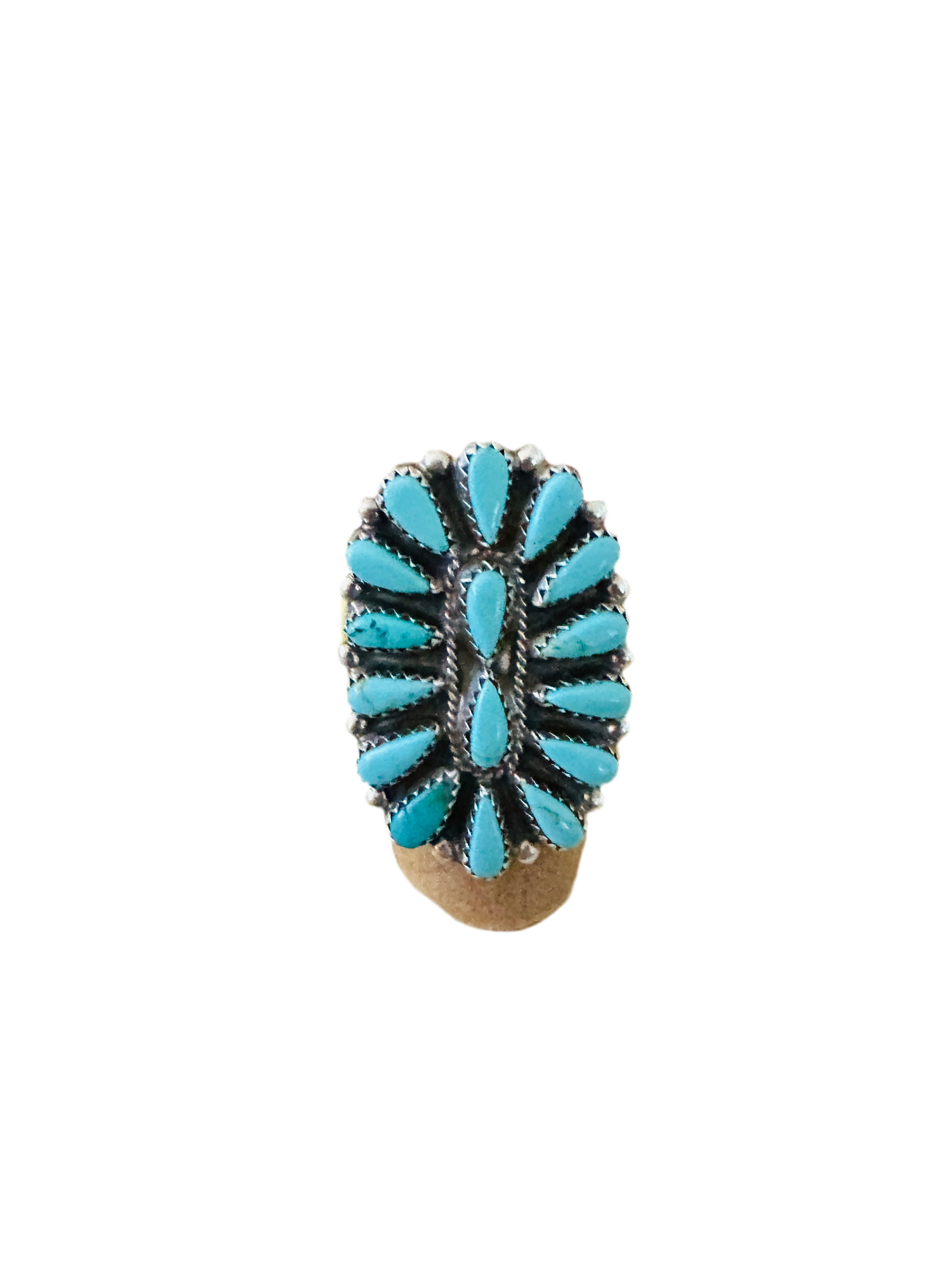 Old Pawn Navajo Sterling Silver & Turquoise Cluster Ring Size 7.5