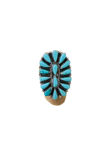 Old Pawn Navajo Sterling Silver & Turquoise Cluster Ring Size 7.5