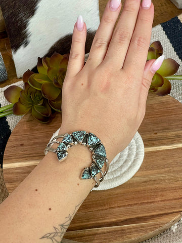 Handmade New Lander Turquoise & Sterling Silver Cuff Bracelet