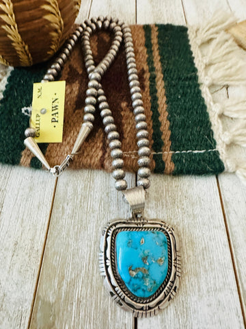 Vintage Navajo Pearl & Turquoise Necklace-Unique Sterling Silver Jewelry