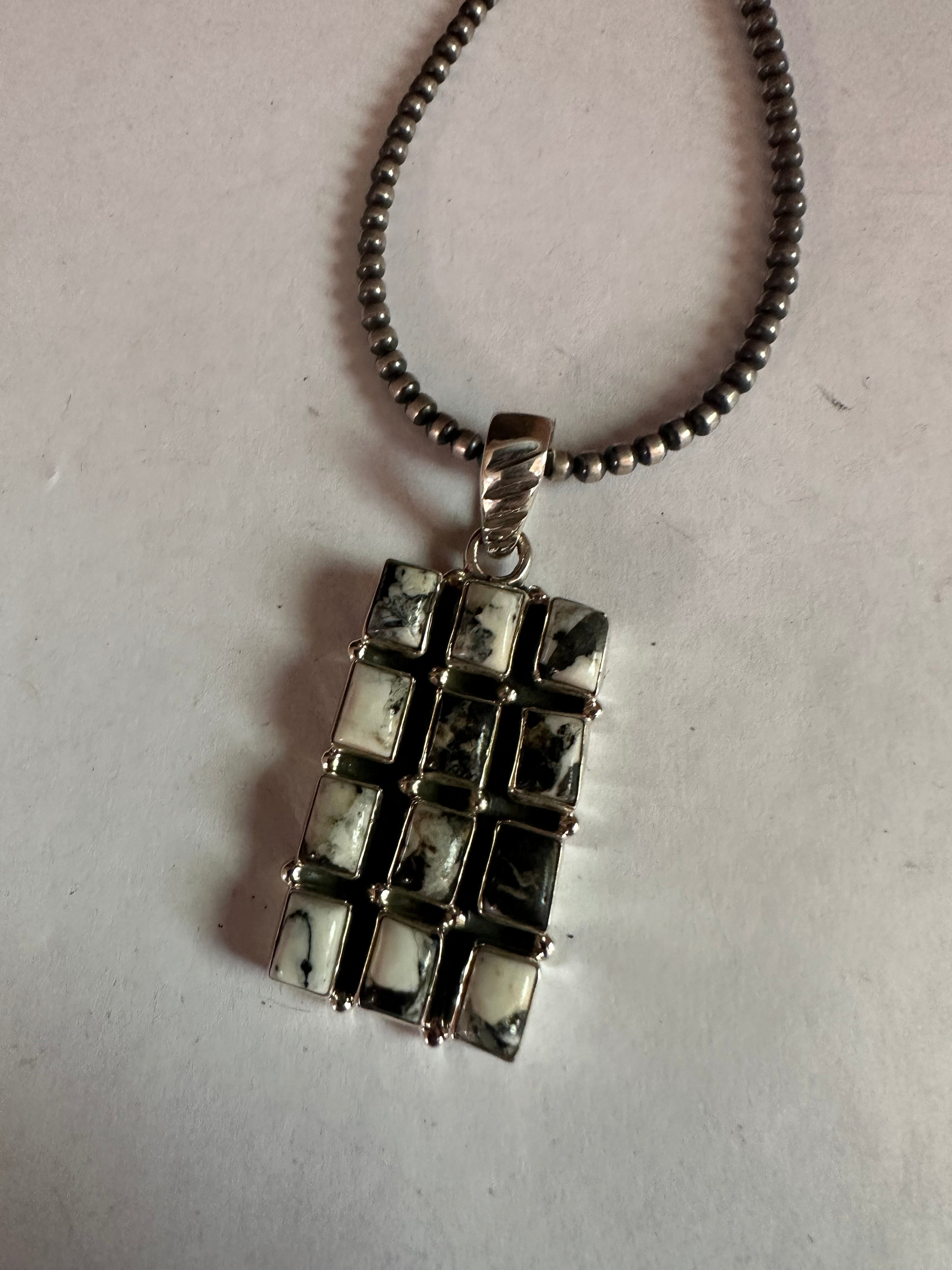 Handmade Sterling Silver & White Buffalo 12 stone Pendant