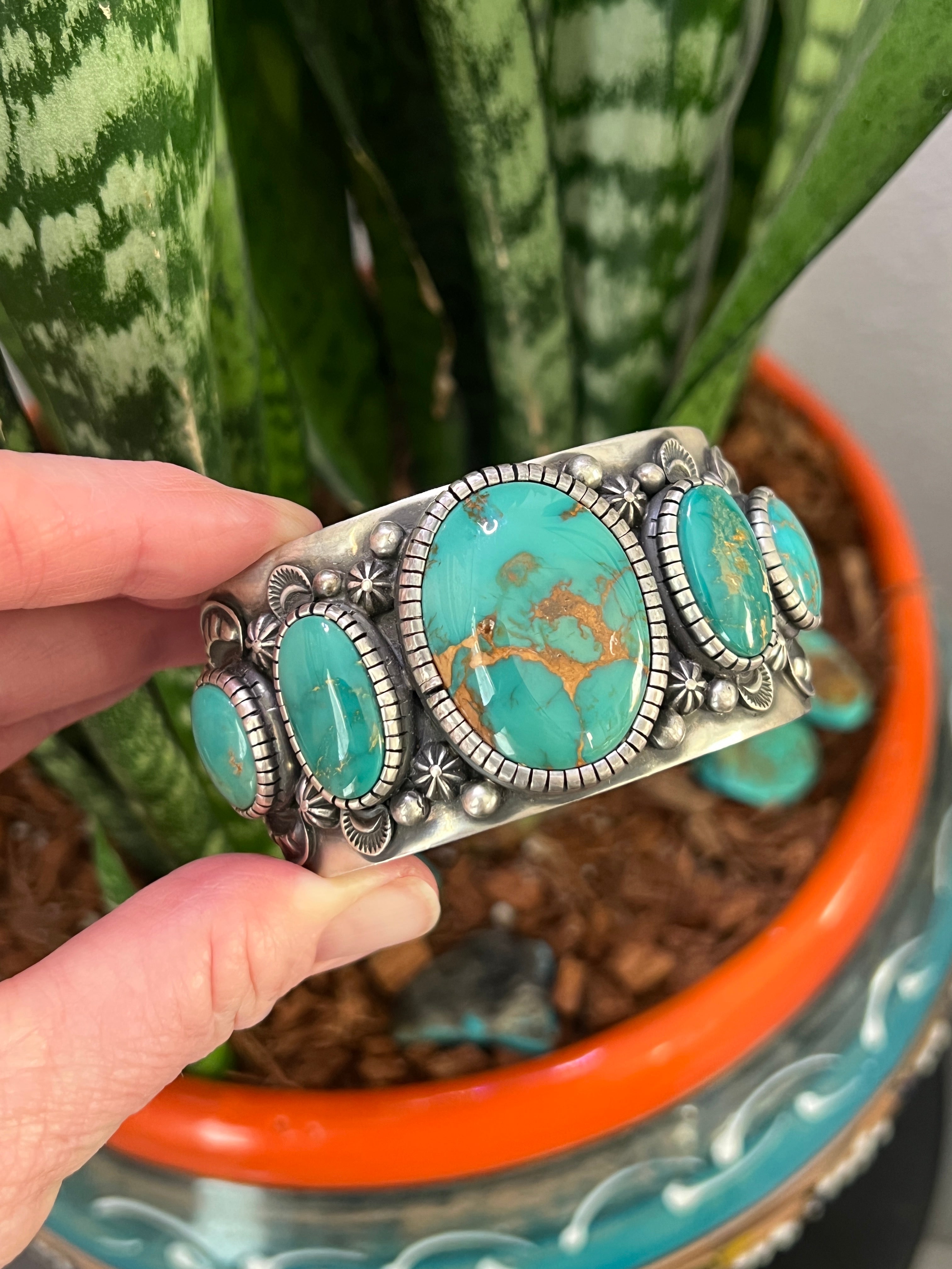 Navajo Sterling Silver and Royston Turquoise Cuff Bracelet by Roland Dixson