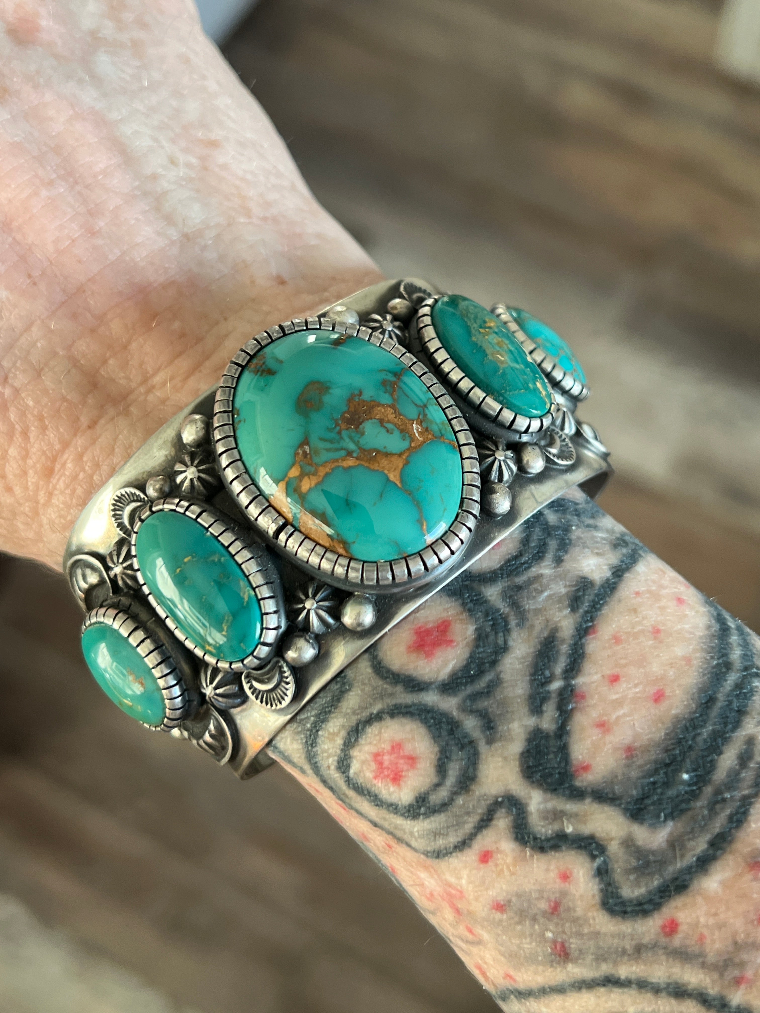 Navajo Sterling Silver and Royston Turquoise Cuff Bracelet by Roland Dixson