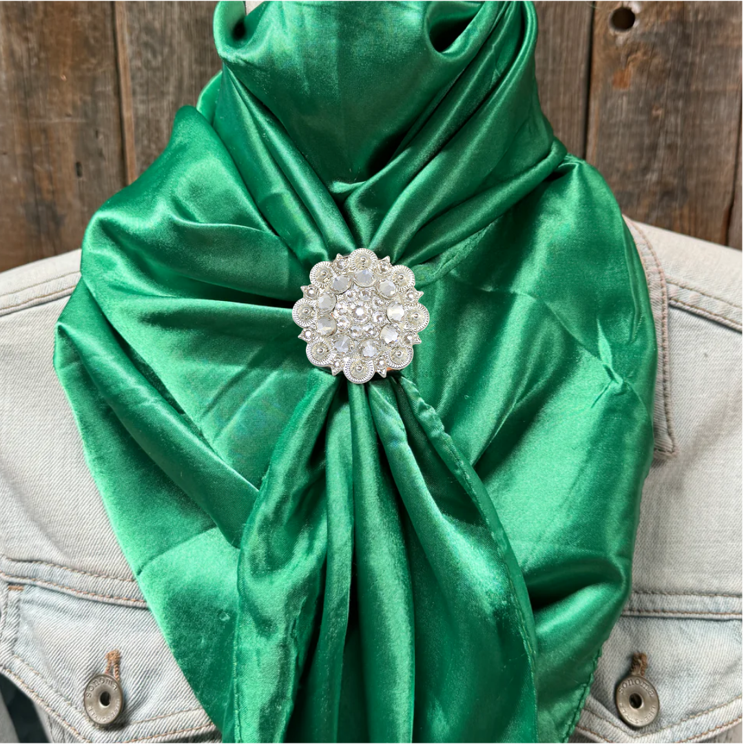 35X35&quot; Solid Green Wild Rag / Scarf WRS18 - Crystal Concho Wild Rag Slides - Assorted