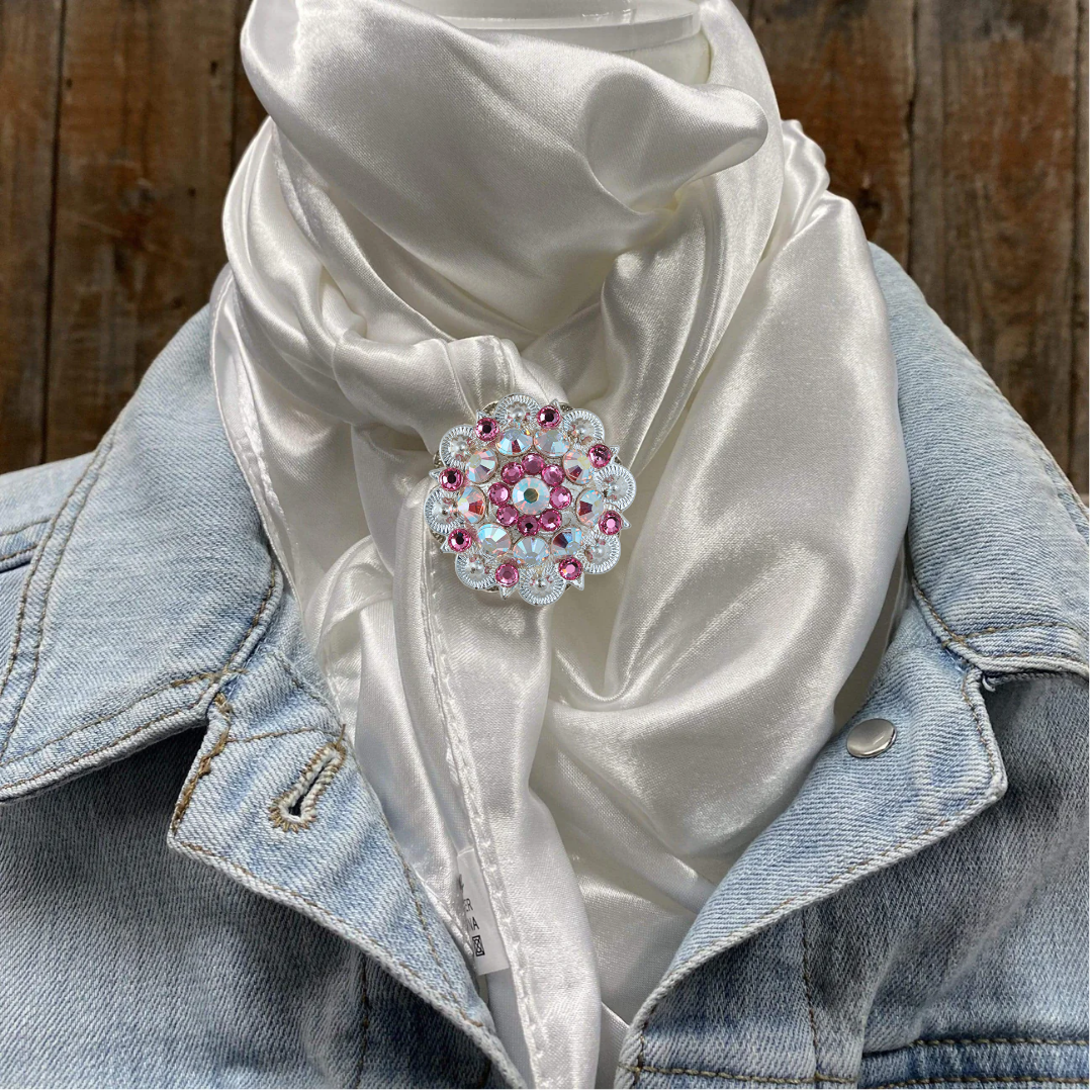 35X35&quot; Solid White Wild Rag / Scarf WRS3 - Crystal Concho Wild Rag Slides - Assorted