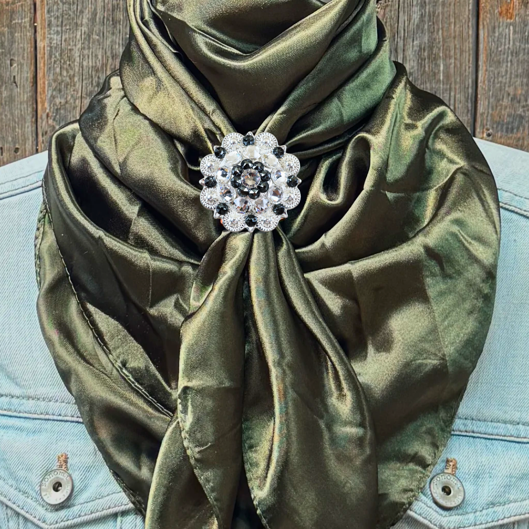 35X35&quot; Solid Olive Wild Rag / Scarf WRS28 - Crystal Concho Wild Rag Slides - Assorted